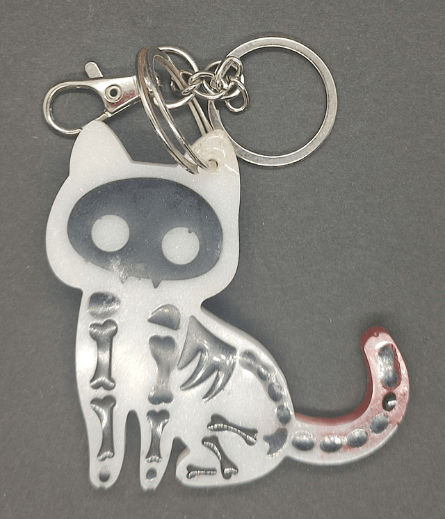 chat squelette porte clé