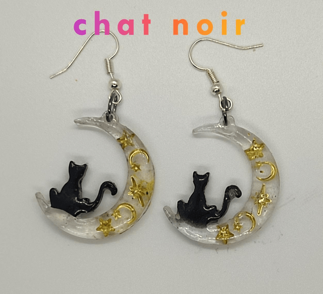 boucles d'oreilles chat lune
