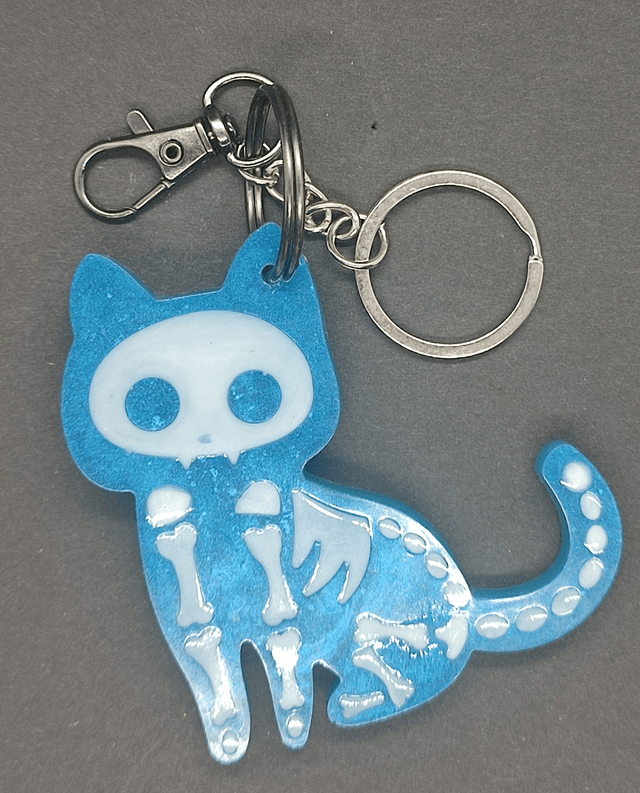 chat squelette porte clé