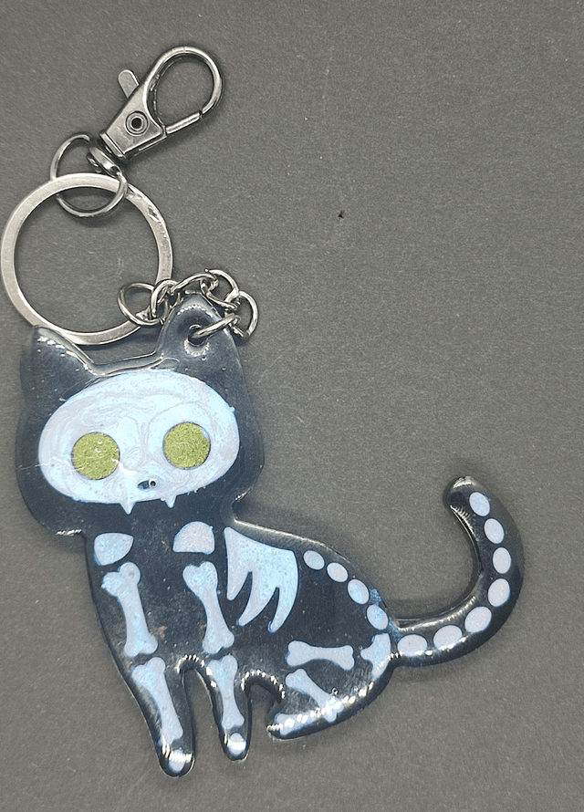 chat squelette porte clé